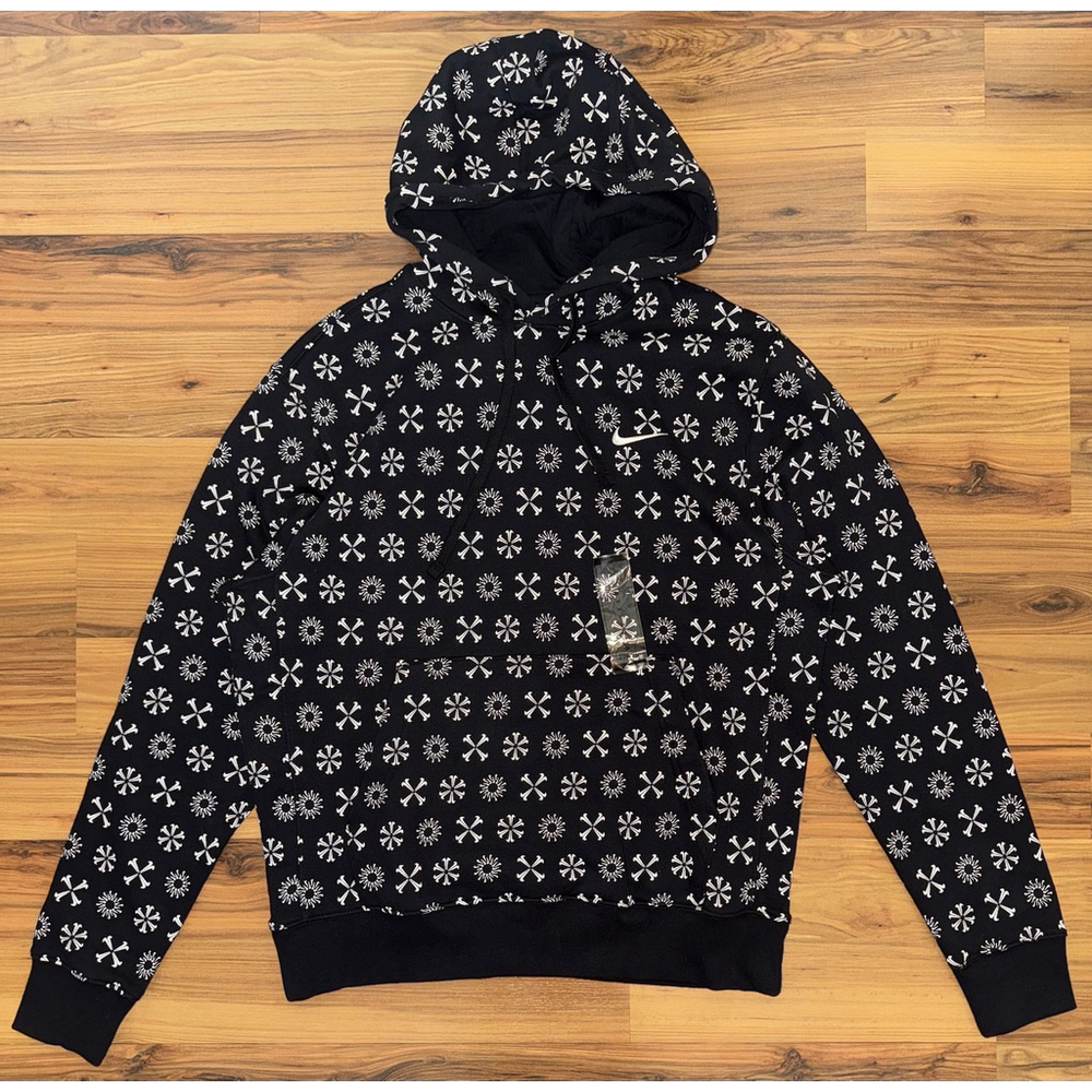 Nike AOP Hoodie Black White Graphic Streetwear Swoosh Pullover Mens M